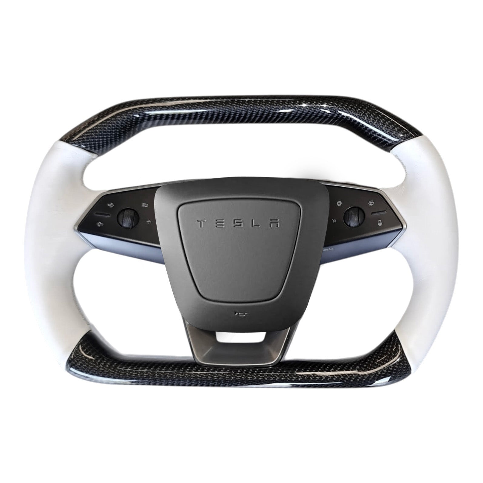 Cybertruck &quot;Squircle&quot; Fully Heated Steering Wheel - TESLA Factory Original Core, Reshaped &amp; Resurfaced in Real Molded Carbon Fiber &amp; Napa Leather