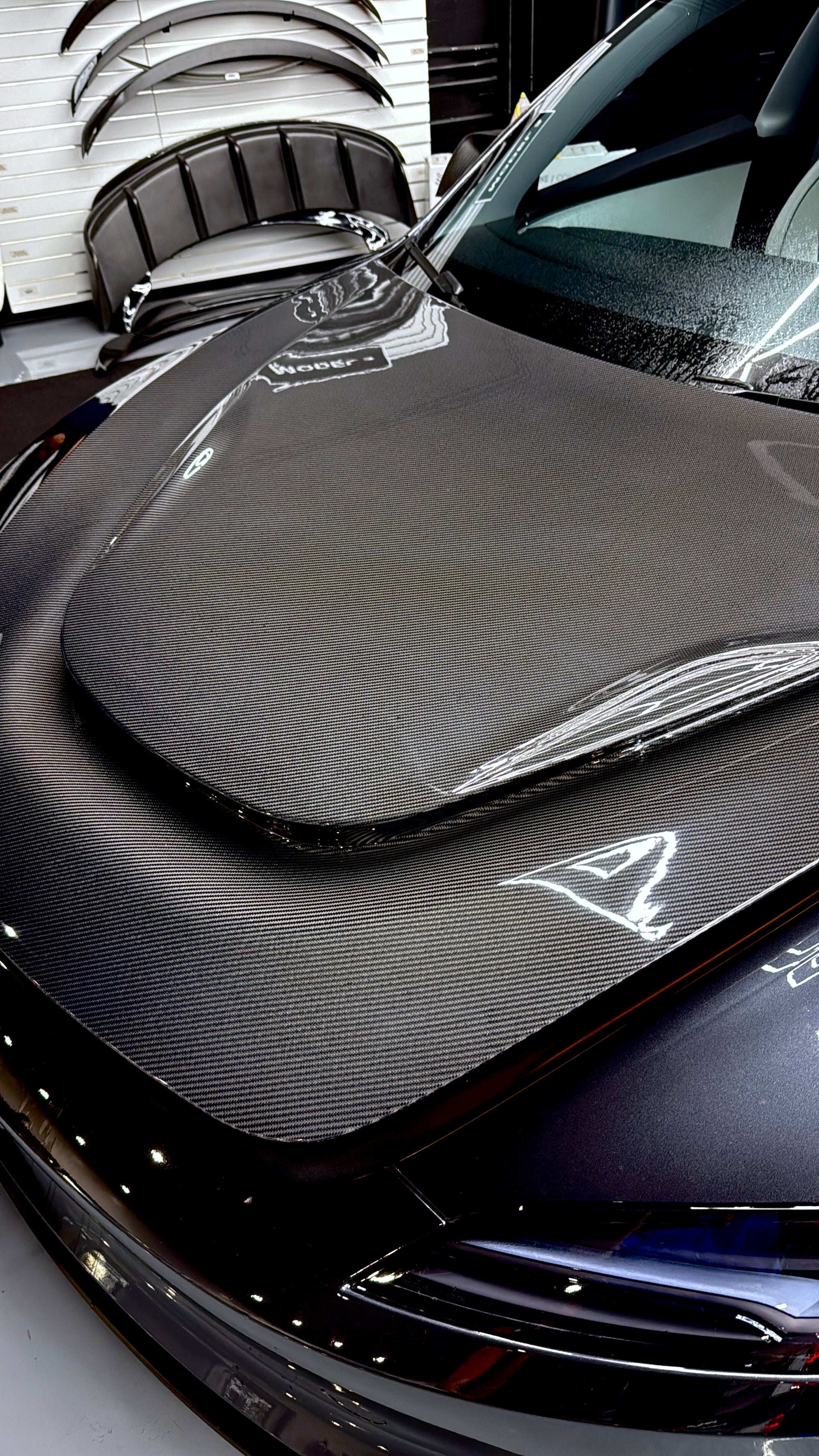 2024+ | Model 3 Highland Serpent Hood - Dual Layer with Xpel Clear Bra- Real Molded Carbon Fiber