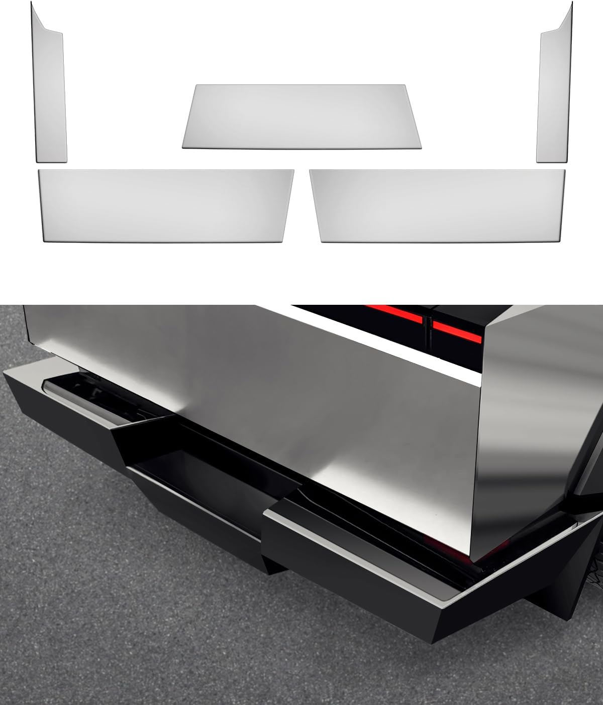 Cybertruck Rear Bumper Protection - Stainless Steel Look