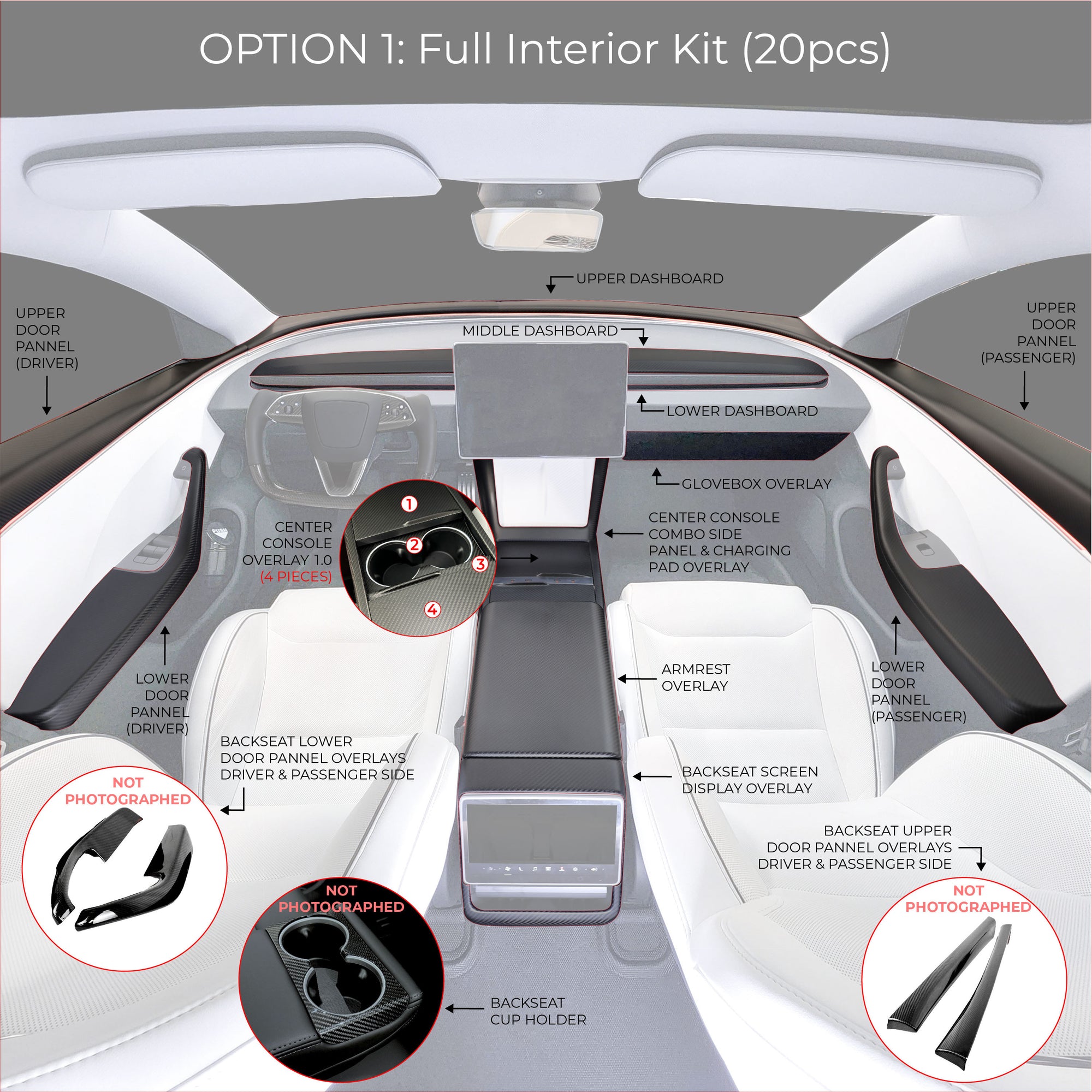 2024+ | Model 3 Full Interior Carbon Fiber Kit Bundles (20 Pieces) - Real Dry Molded Carbon Fiber