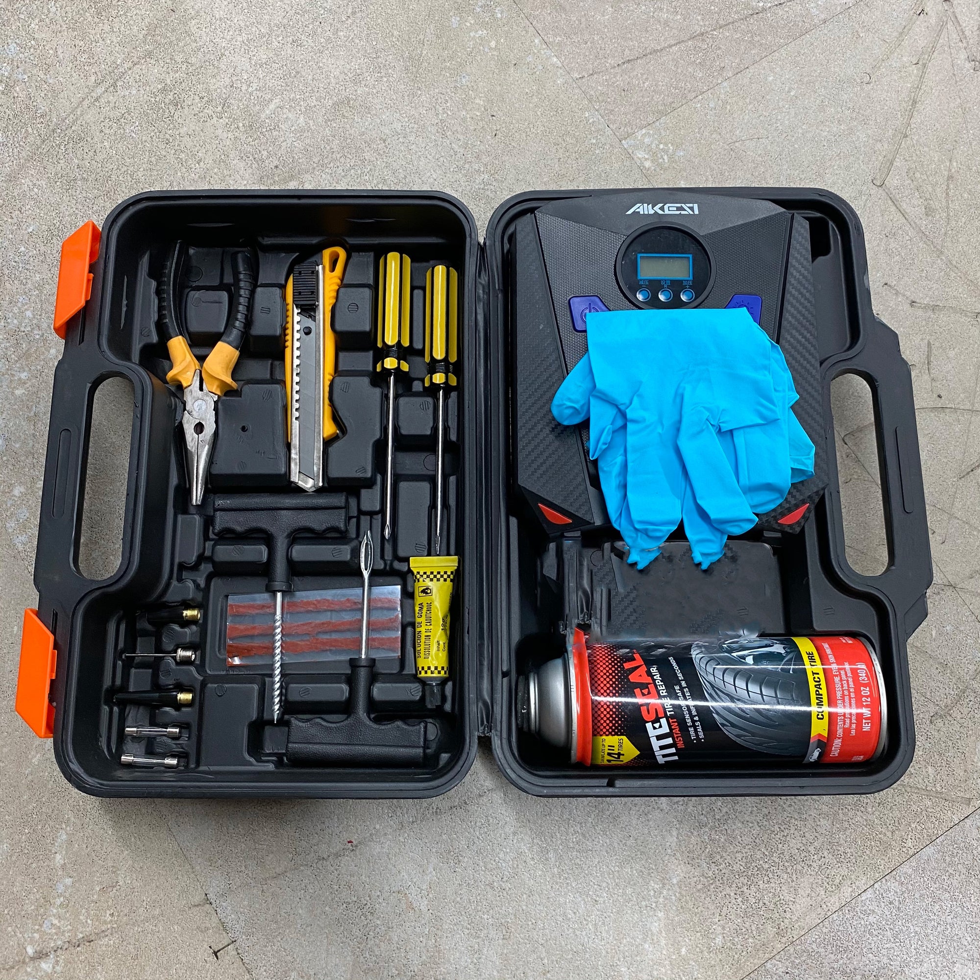 Flat Tire Repair Kit - Comes with Tool Kit &amp; Compressor