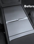 2025+ | Model Y Juniper Refreshed "Plain Weave" (Performance Look) Center Console & Front Cup Holder Overlay 1.0 (4 Piece kit) - Real Dry Molded Carbon Fiber