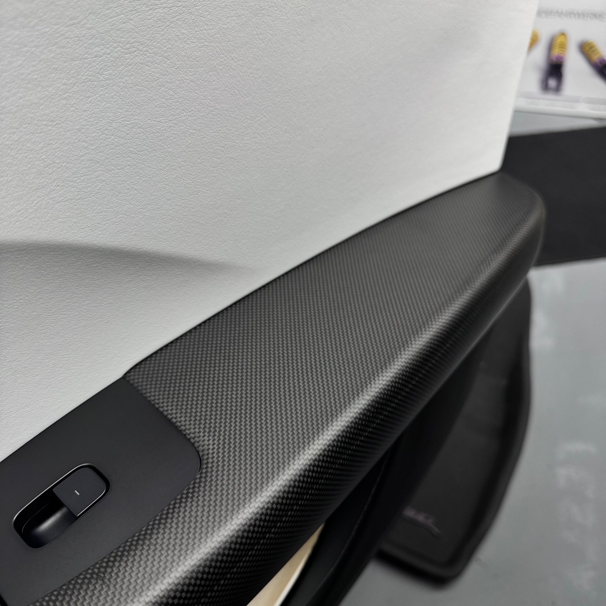 2024+ | Model 3 Front &amp; Rear Lower Door Armrest Overlays (4 Pieces) &quot;Plain Weave&quot; - Real Dry Molded Carbon Fiber