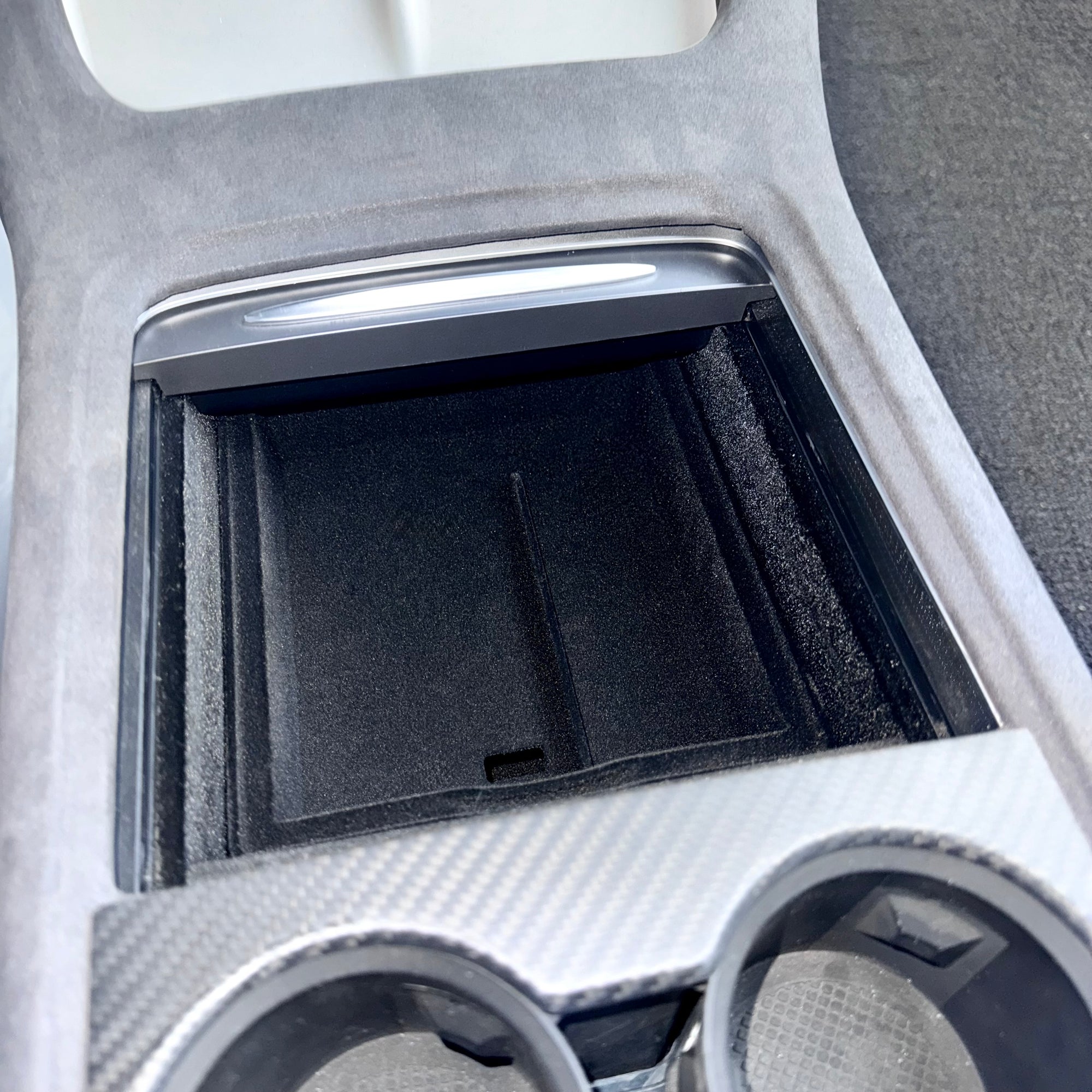 Model 3 &amp; Y Center Console Sliding Tray Fully Flocked with Accesss Hole (Gen. 2)