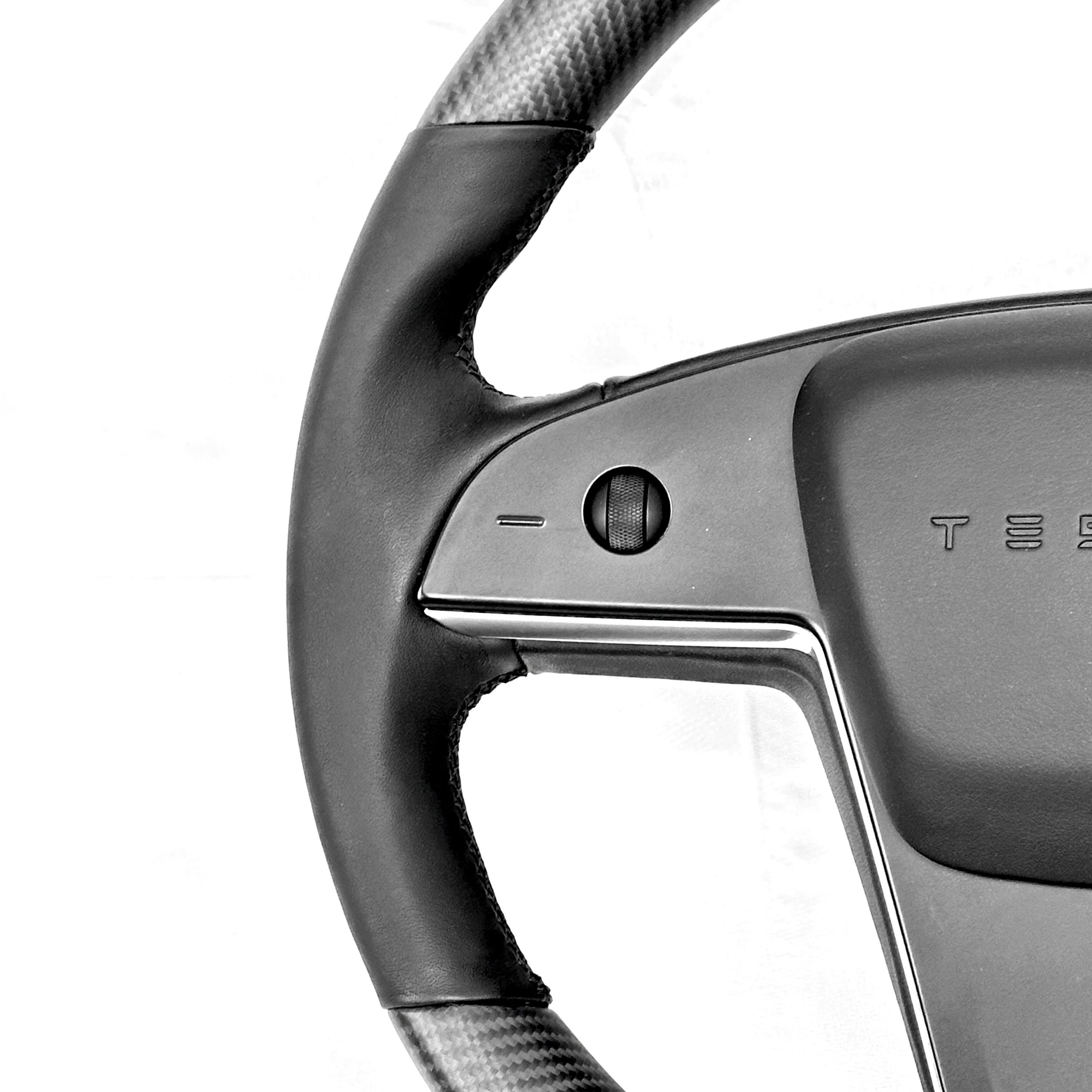 2021-2023 | Model S &amp; X Round Steering Wheel Upgraded with Leather &amp; Real Molded Carbon Fiber