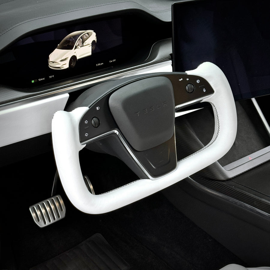 Hand Stitch Dark GP27 Gray 9002 Alcantara Steering Wheel Cover Wrap  for Tesla Model S Yoke 2021-2023 Model X 2021-2023 