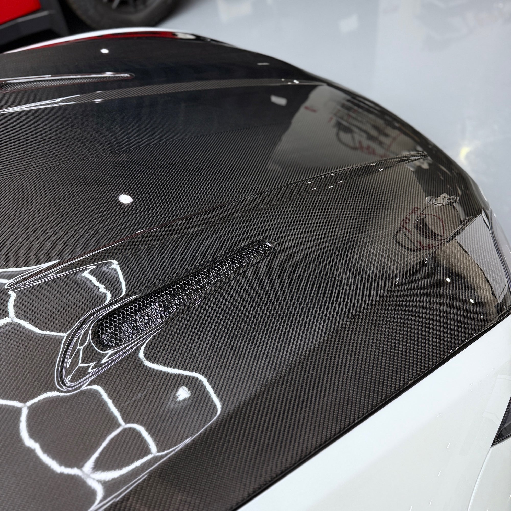 Model S Viento Robot Hood - Dual Layer with Xpel Clear Bra- Dry Molded Carbon Fiber