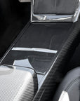 2024+ | Model 3 Center Console & Front Cup Holder Overlay 1.0 (4 Piece Kit)  Real Dry Molded Carbon Fiber