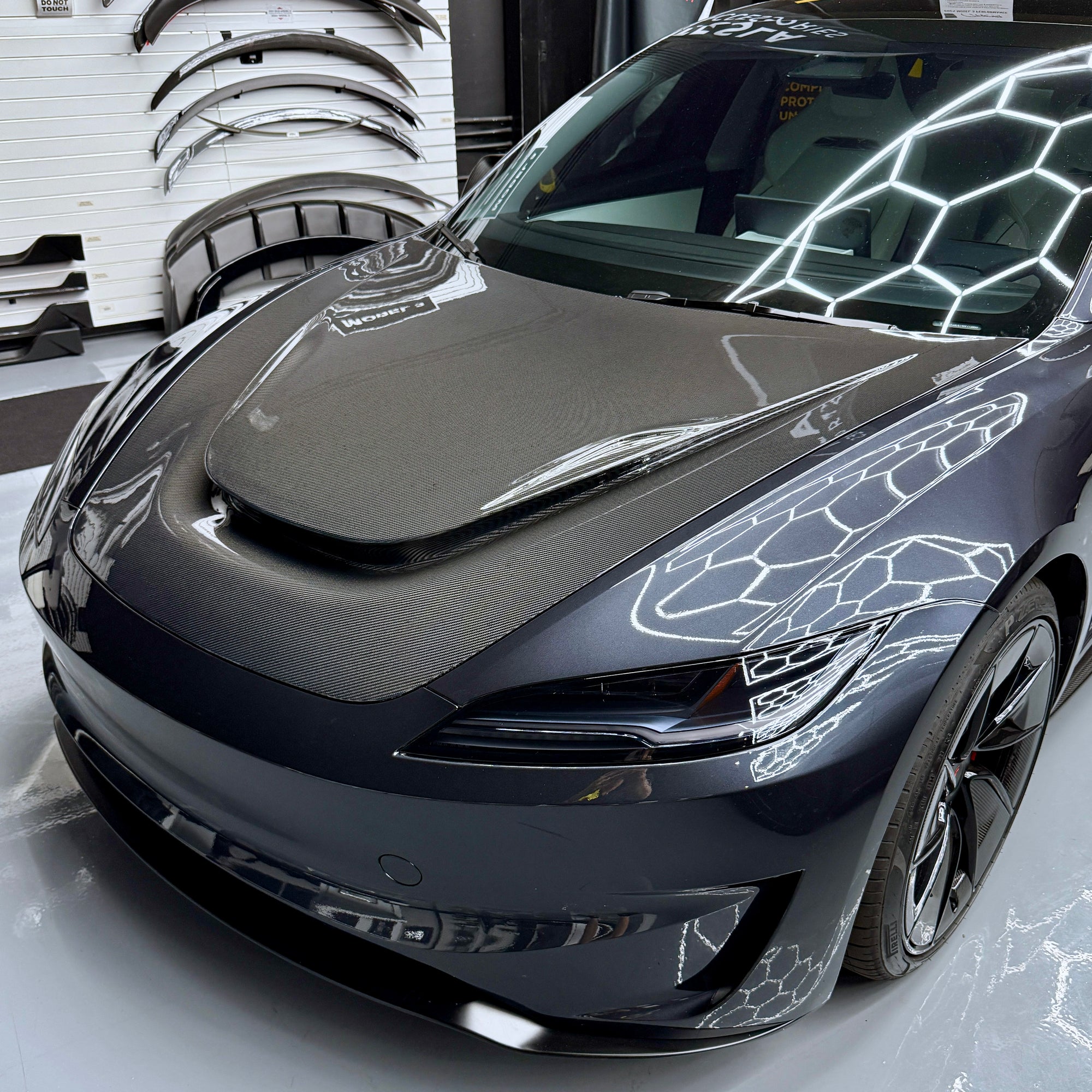 2024+ | Model 3 Highland Serpent Hood - Dual Layer with Xpel Clear Bra- Real Molded Carbon Fiber