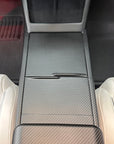 2025+ | Model Y Juniper Refreshed Extended Front Cup Holder & Center Console Full Overlay 2.0 (4 Piece Kit) - Real Dry Molded Carbon Fiber