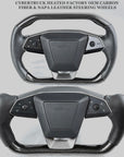 Cybertruck Heated Yoke Steering Wheel - TESLA Factory Original Core, Reshaped & Resurfaced in Napa Leather & Real Molded Carbon Fiber