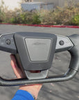 Cybertruck Heated Yoke Steering Wheel - TESLA Factory Original Core, Reshaped & Resurfaced in Napa Leather & Real Molded Carbon Fiber