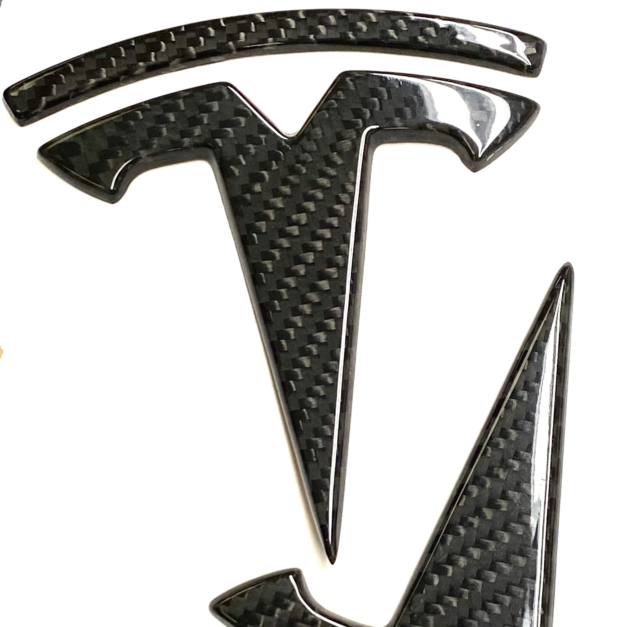 Model 3 T Logo Overlay (4 Pieces) Front &amp; Back - Real Molded Carbon Fiber