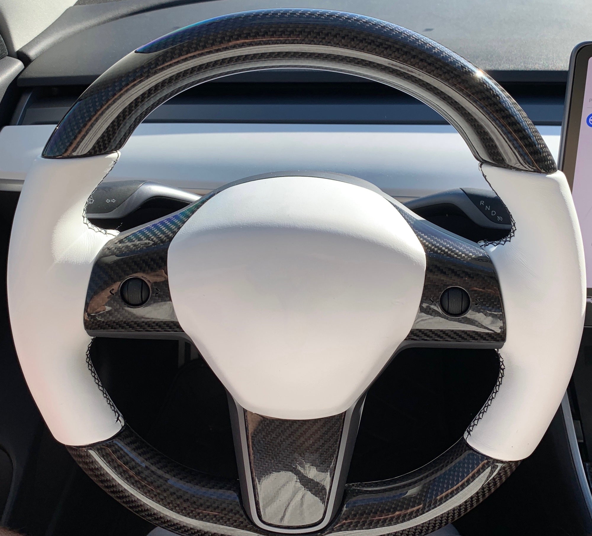 Model 3 &amp; Y Steering Wheel Overlay (3 Piece) - Real Molded Carbon Fiber