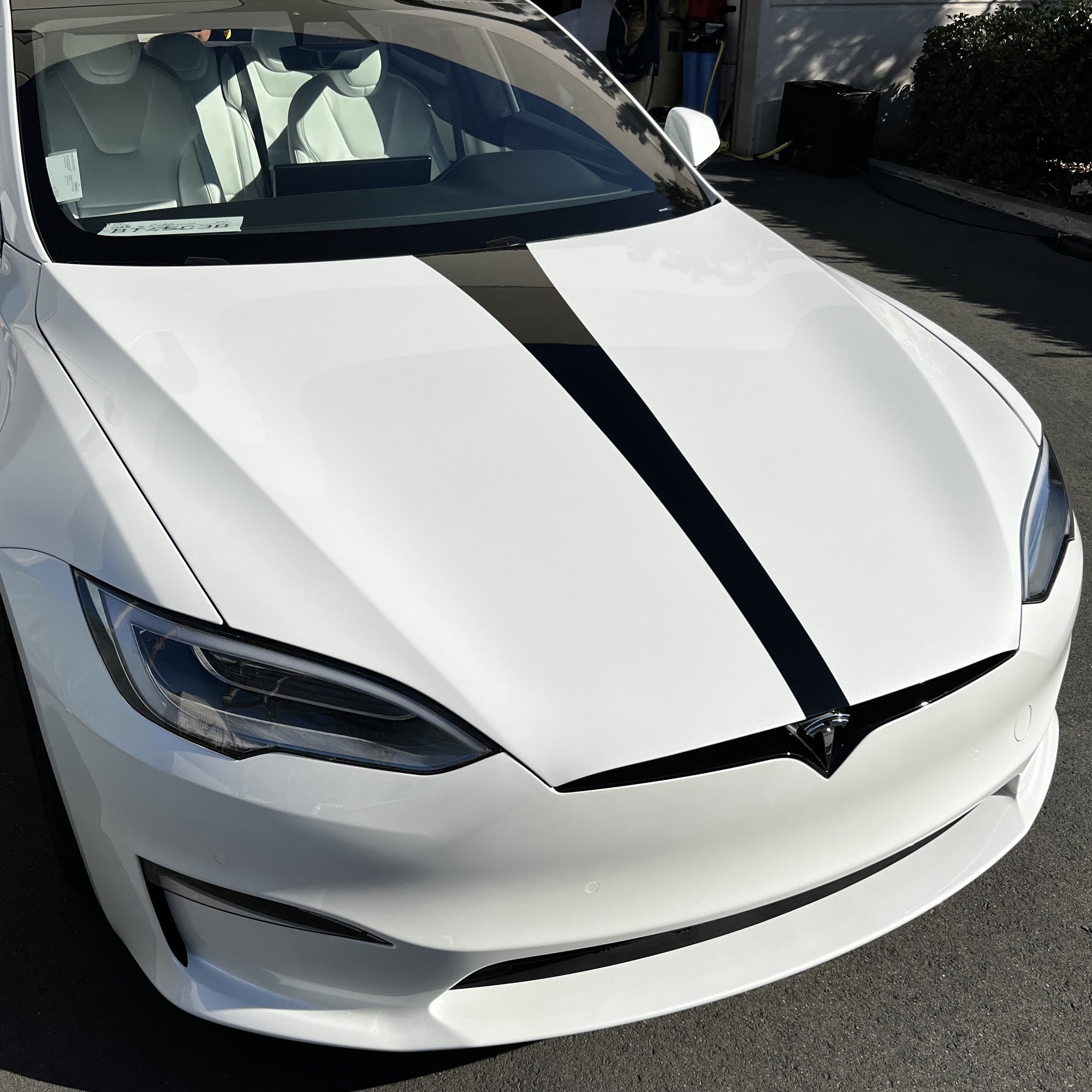 Model S Hood Racing Stripe Made from Xpel Ultimate Plus Black PPF