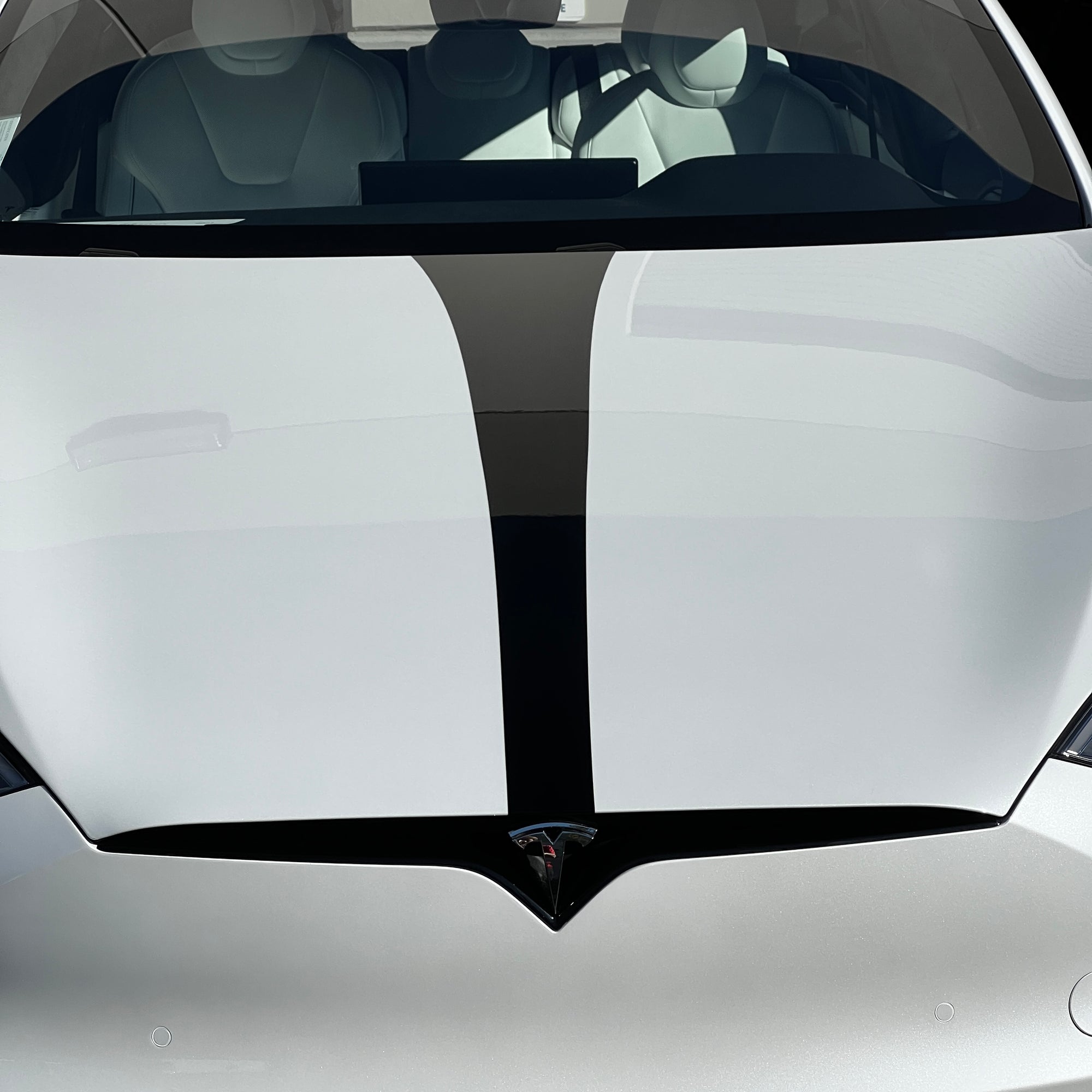 Model S Hood Racing Stripe Made from Xpel Ultimate Plus Black PPF