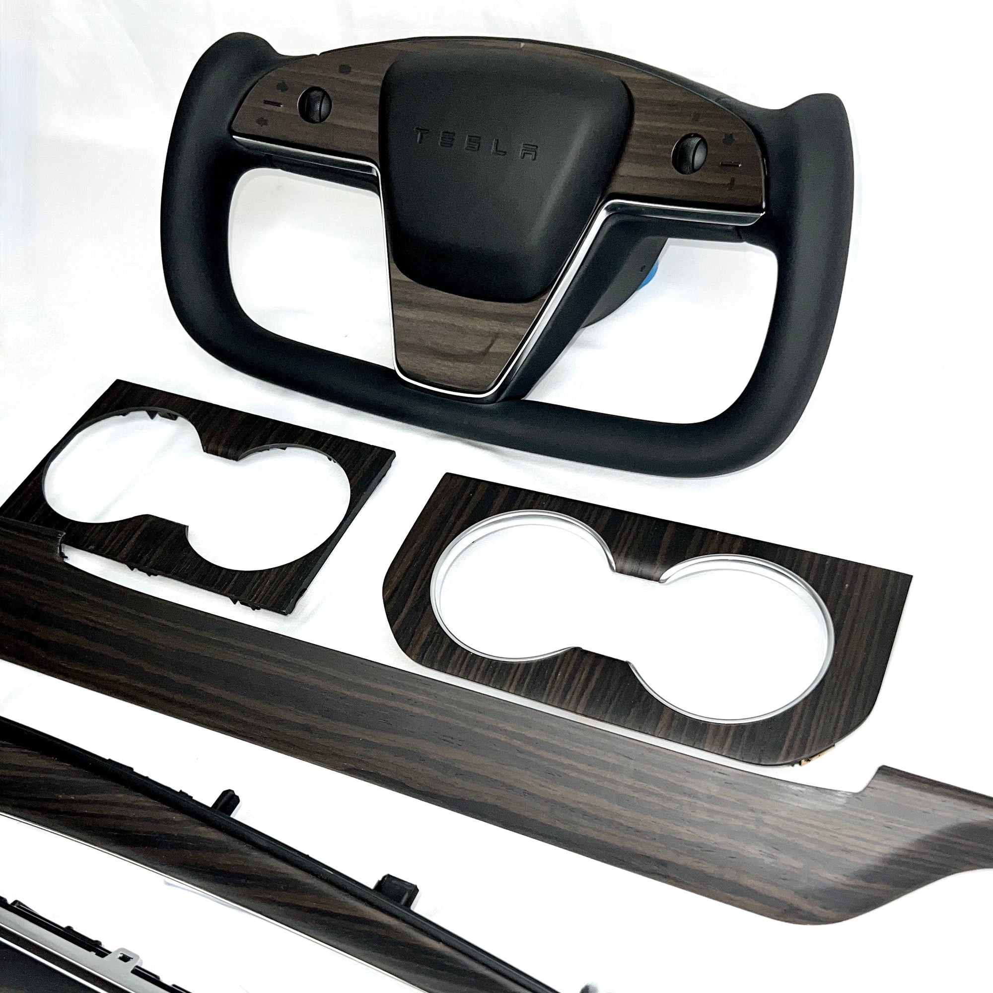 2021-2023 Model S &amp; X Yoke Steering Wheel Ebony Wood Accent Overlays