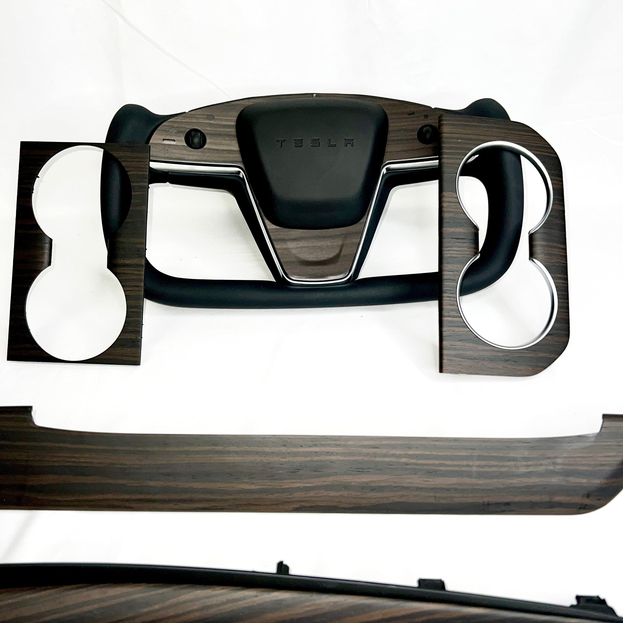 2021-2023 Model S &amp; X Yoke Steering Wheel Ebony Wood Accent Overlays