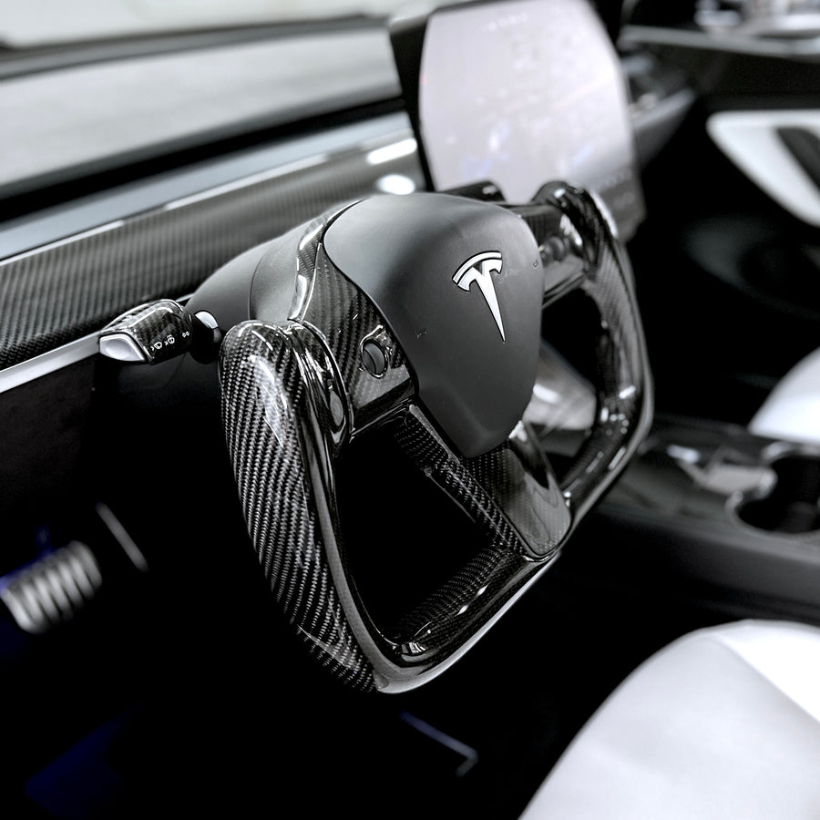 Model 3 & Y Yoke Style Steering Wheel - Full Carbon Fiber, Non Heated