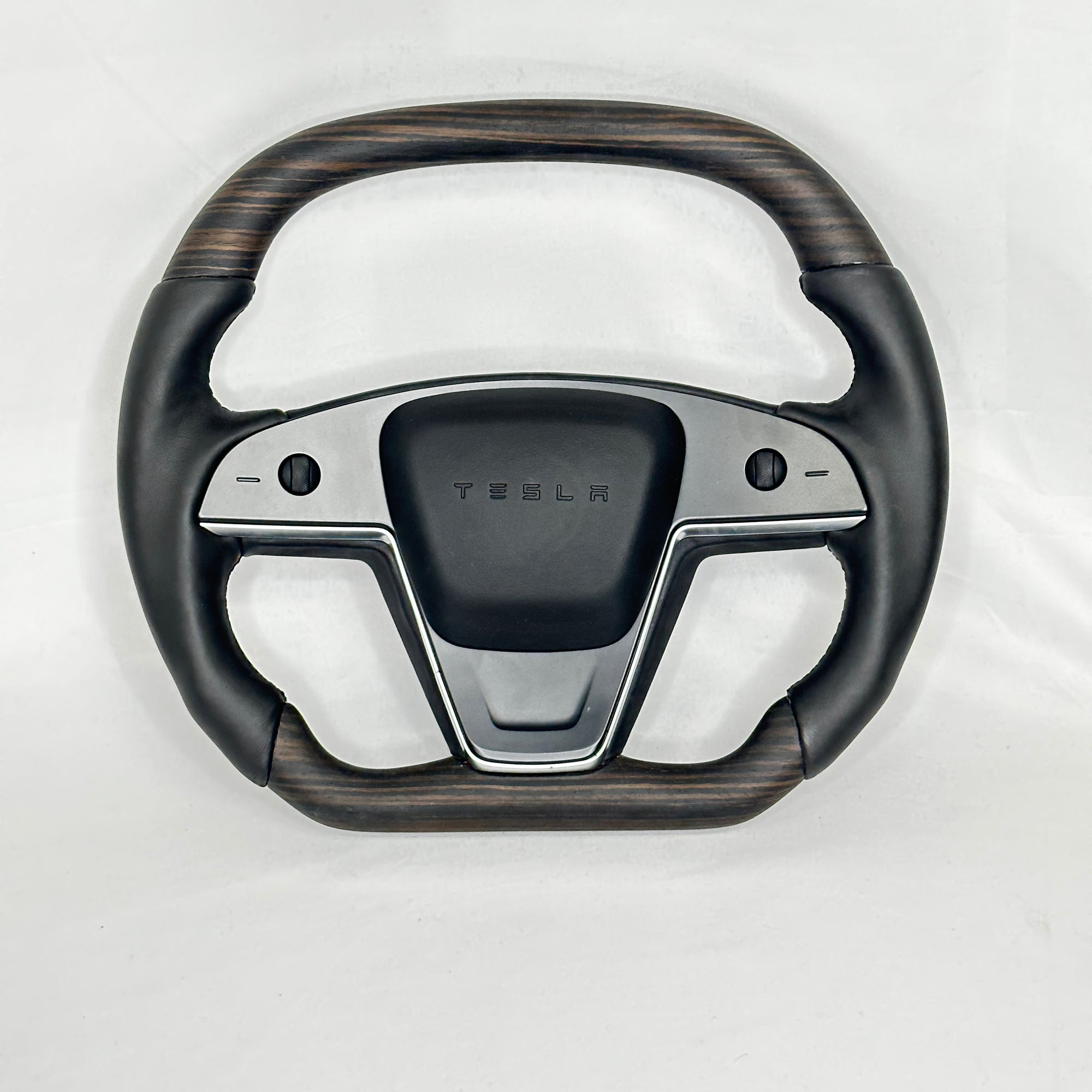 2021-2023 Model S &amp; X Sport Steering Wheel Horizontal Top &amp; Bottom - Ebony Decor Wood Matching