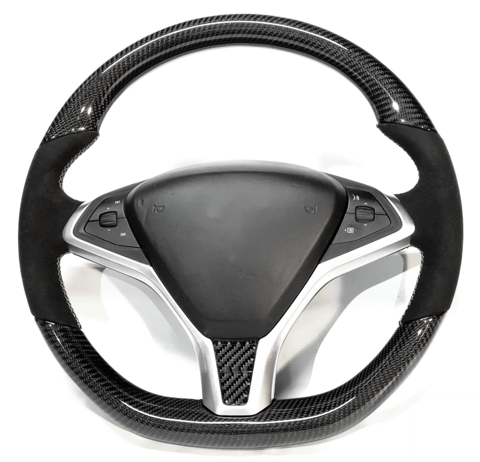 2012-2021 Model S &amp; X Carbon Fiber Steering Wheel - Alcantara Handles