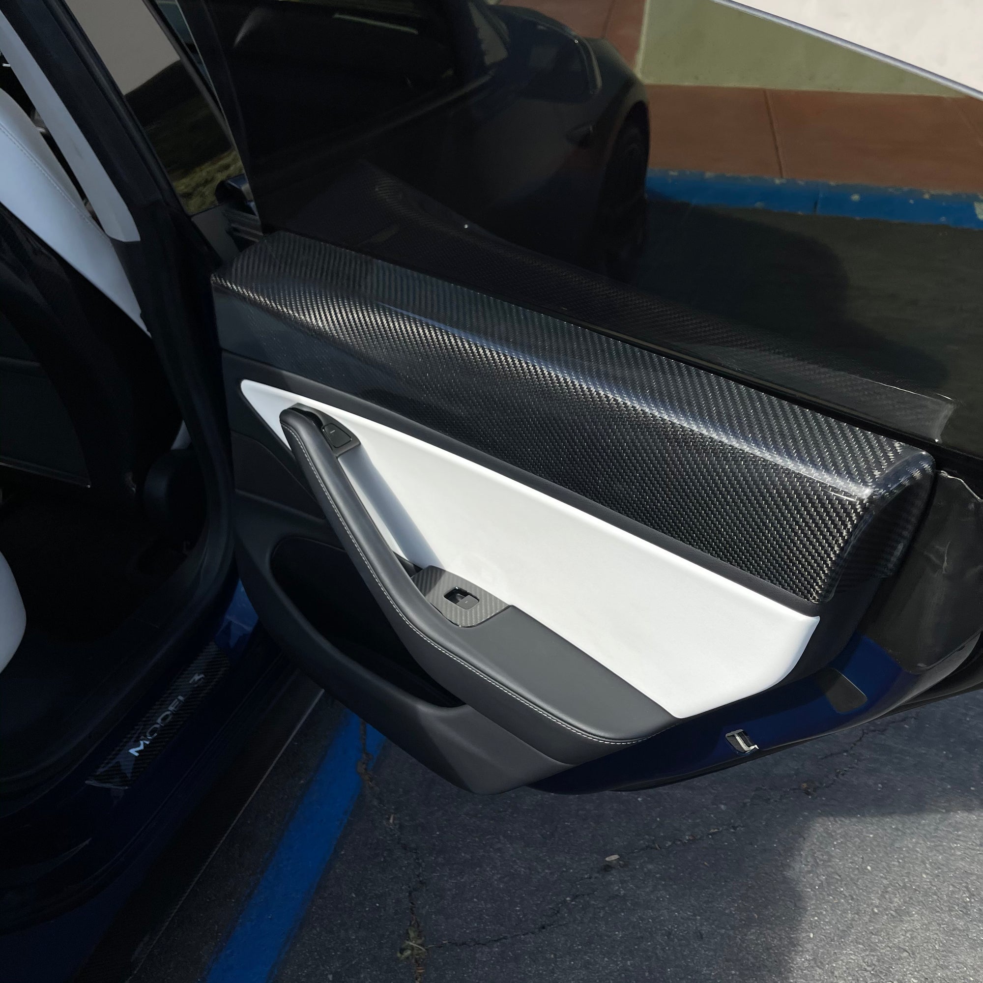 Model 3 Rear Door Panel Overlays - Real Molded Carbon Fiber