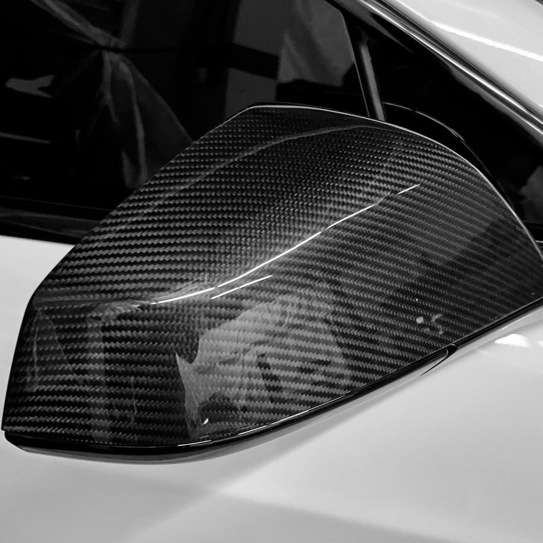 2021+ | Model S Plaid &amp; LR Side View Mirror Cap Overlays - Real Molded Carbon Fiber