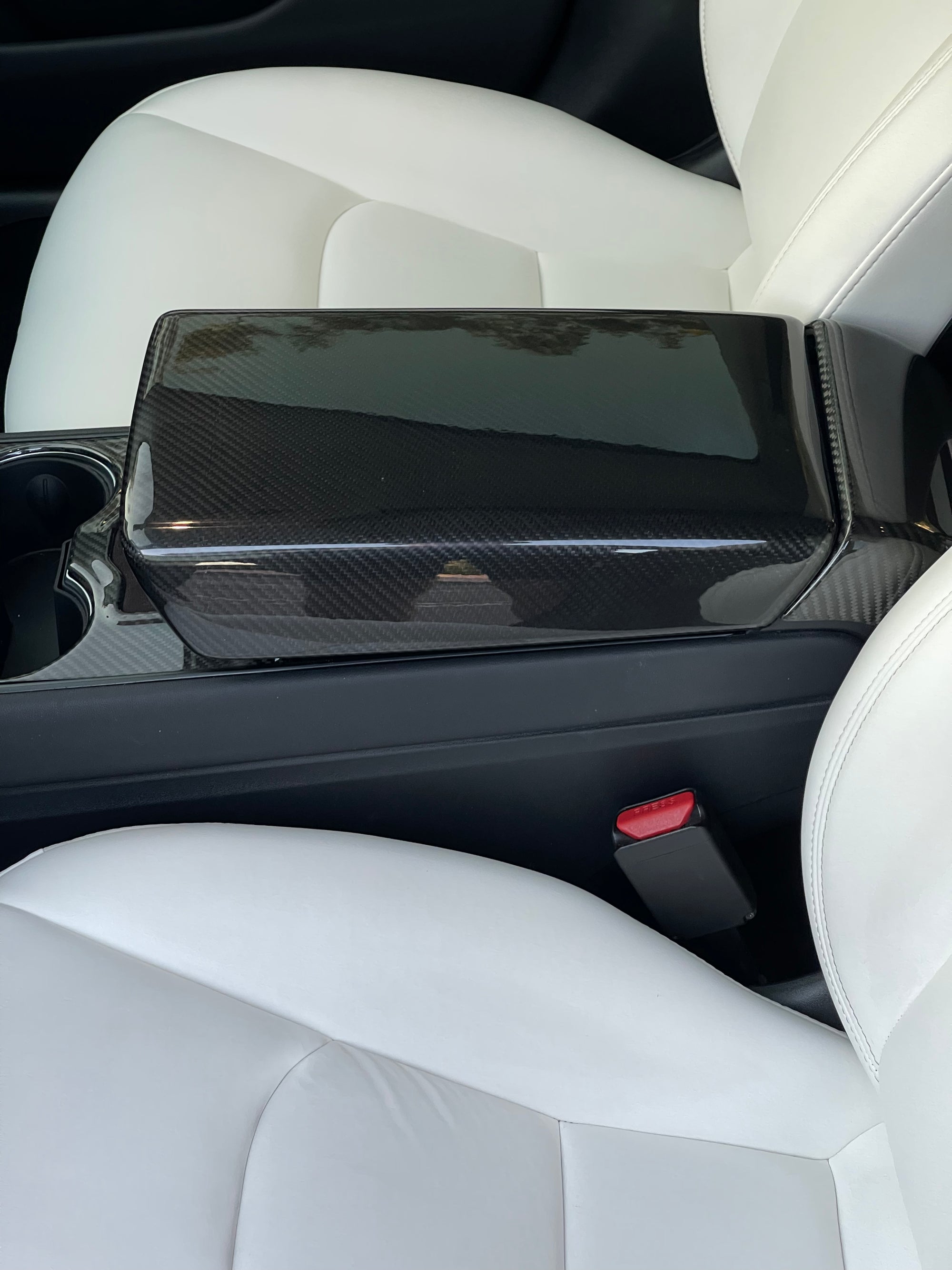 Model 3 &amp; Y Armrest Overlay - Real Molded Carbon Fiber