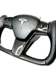 Model 3 & Y Yoke Style Steering Wheel - Carbon Fiber & Black Leather Handles