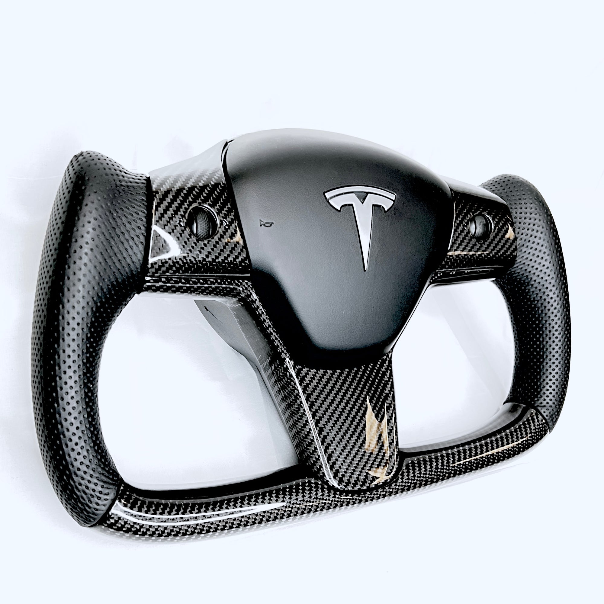 Model 3 &amp; Y Yoke Style Steering Wheel - Carbon Fiber &amp; Black Leather Handles