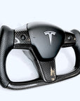 Model 3 & Y Yoke Style Steering Wheel - Carbon Fiber & Black Leather Handles