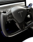 Model 3 & Y Yoke Style Steering Wheel - Carbon Fiber & Black Leather Handles