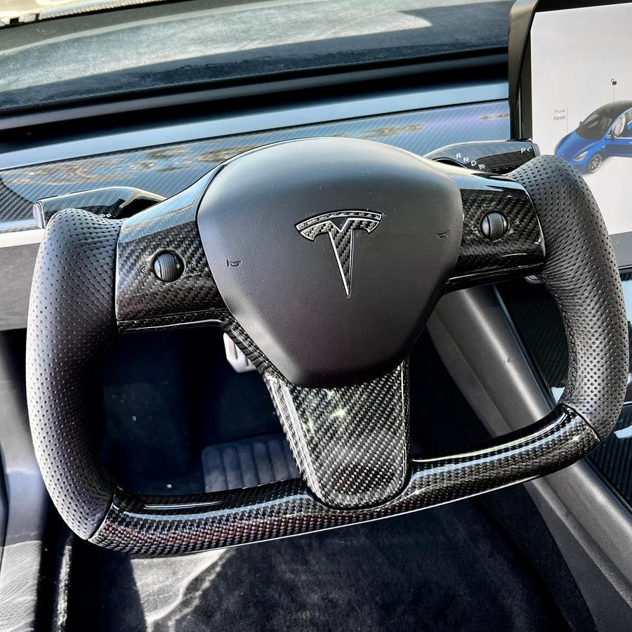 Tesla Model 3 und Y - Echt-Carbon Lenkradabdeckung - 3-teiliges Set