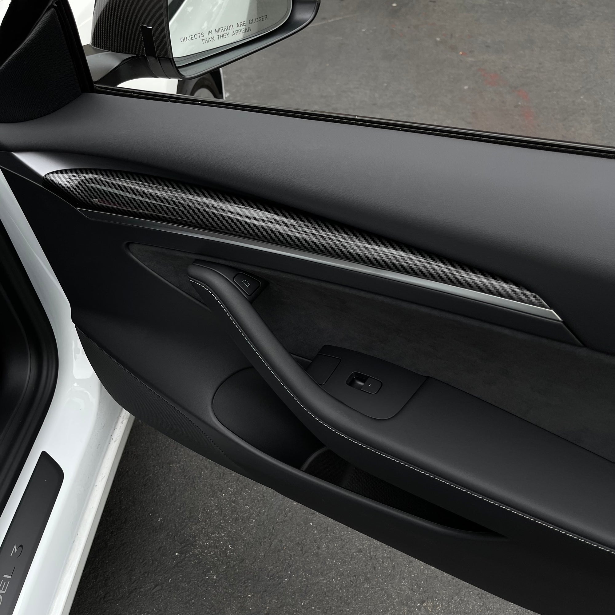 2021+ | Model 3 &amp; Y Front Door Replacement Dashboard Extension Panels - Real Molded Carbon Fiber