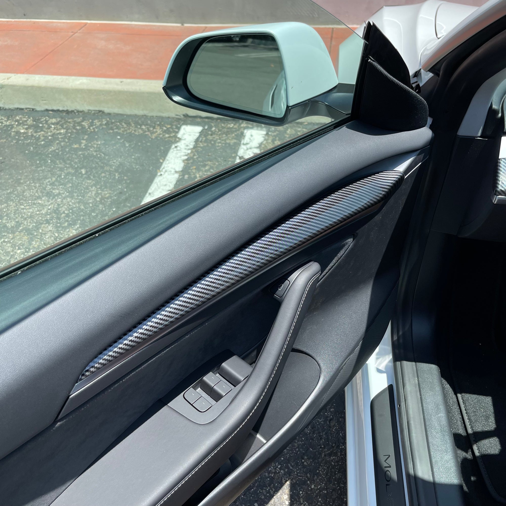 2021+ | Model 3 &amp; Y Front Door Replacement Dashboard Extension Panels - Real Molded Carbon Fiber