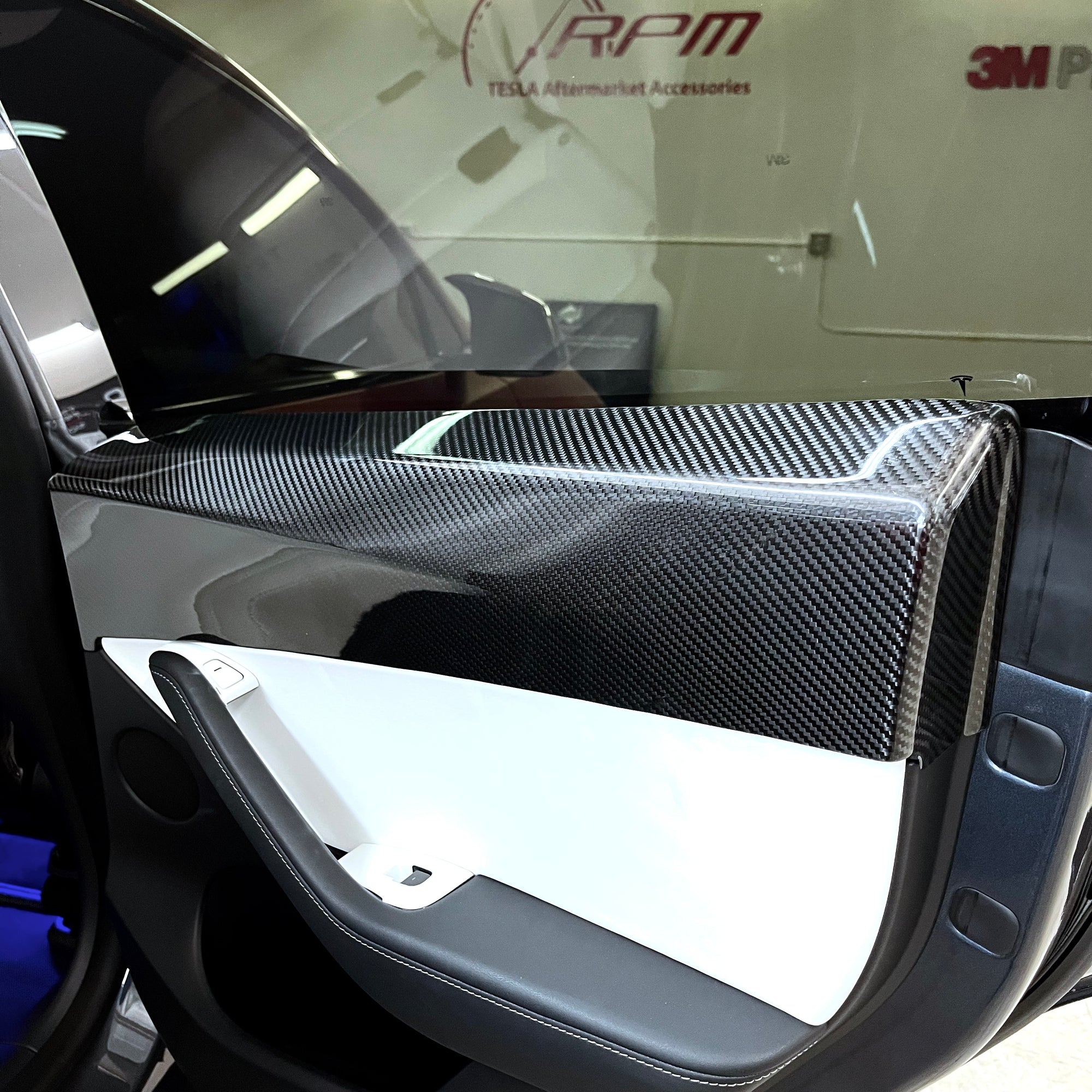 Model Y Rear Door Panel Overlays (1 Pair) - Real Molded Carbon Fiber