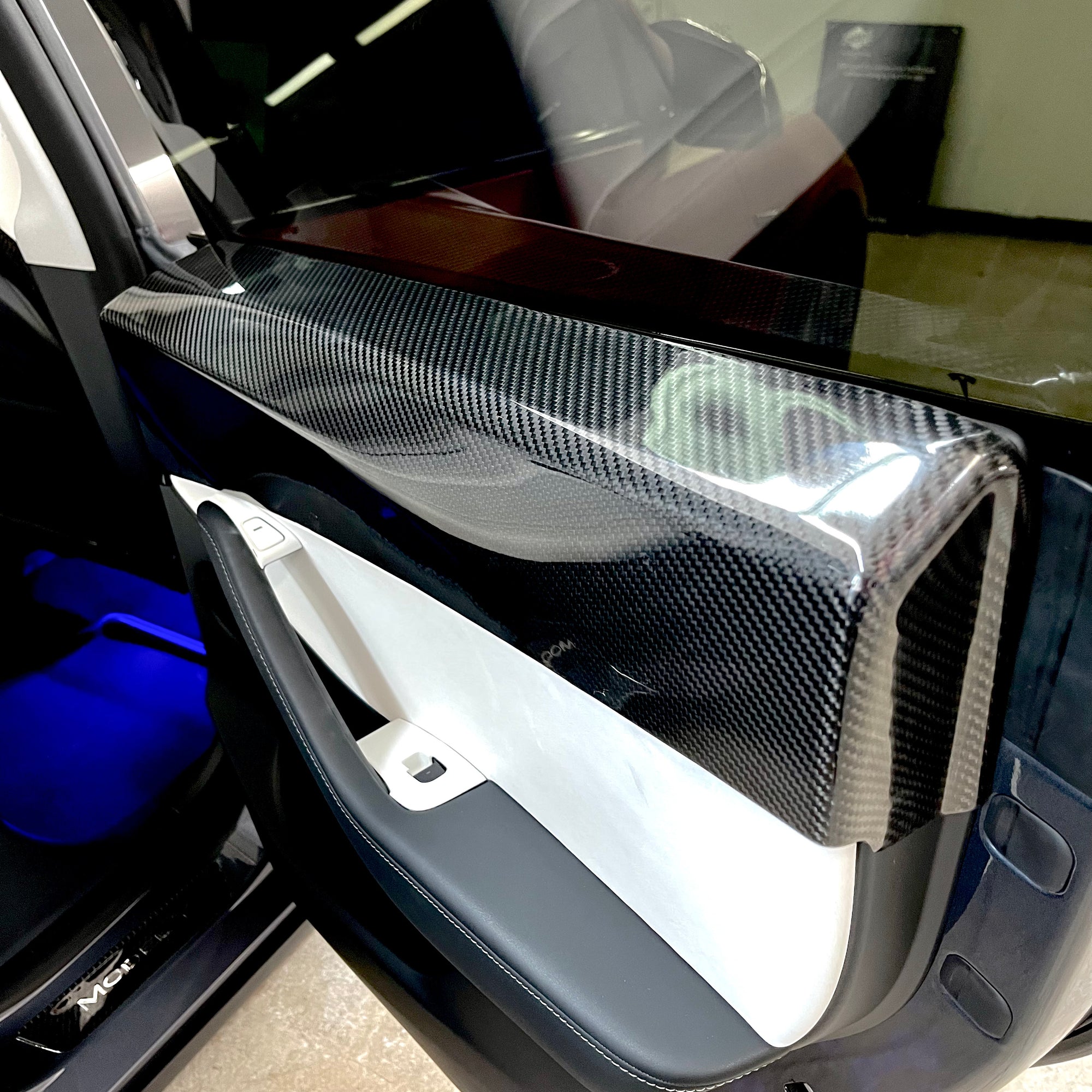 Model Y Rear Door Panel Overlays (1 Pair) - Real Molded Carbon Fiber