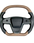 2021-2023 | Model S & X Yoke Round Sport Steering Wheel - Walnut Decor Wood Matching