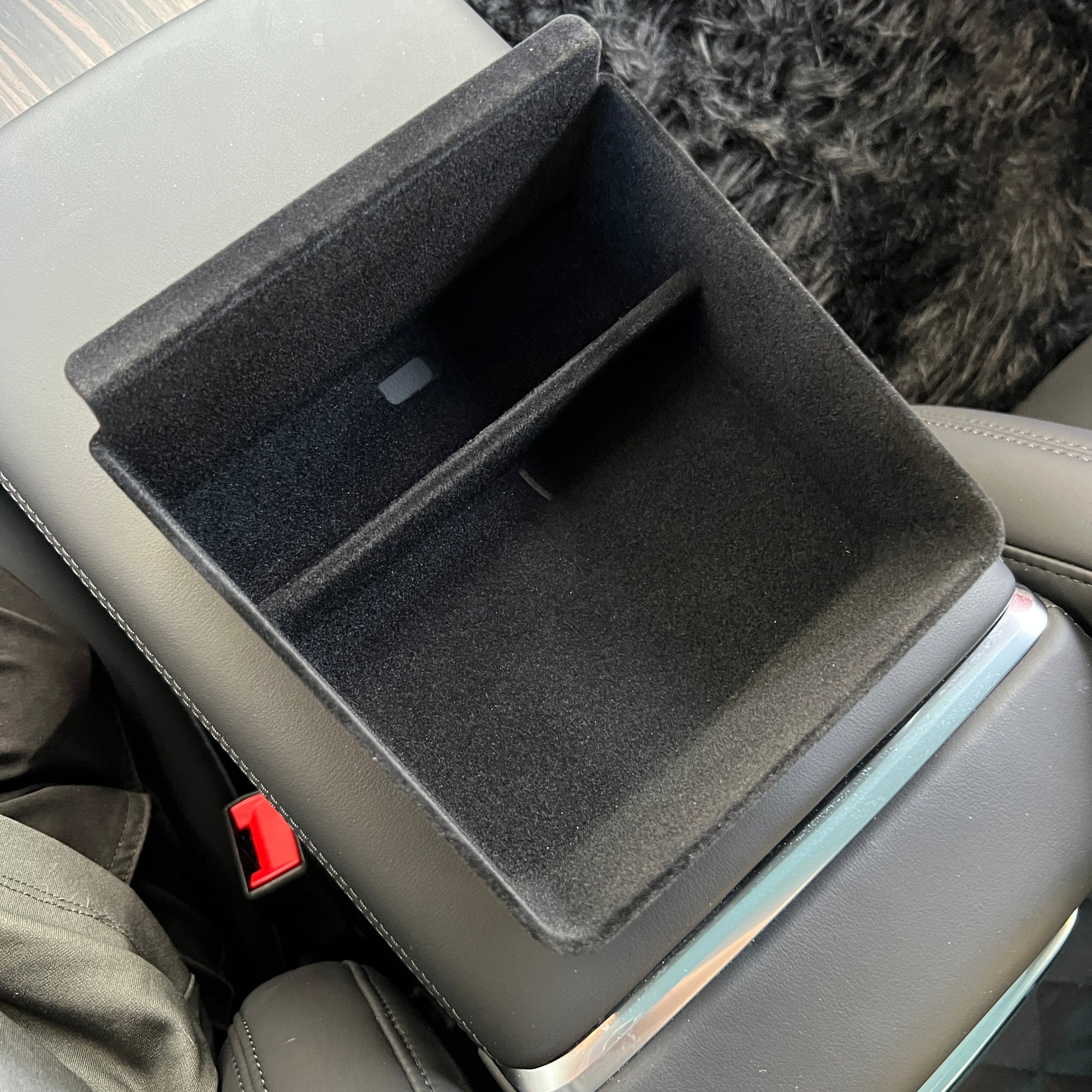 2021+ | Model S &amp; X Under Armrest Storage Tray Fully Flocked (Gen. 2)