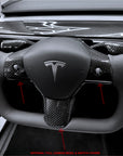 Model 3 & Y Rounded Base Heated Yoke Steering Wheel - Real Molded Carbon Fiber Handle Inlays