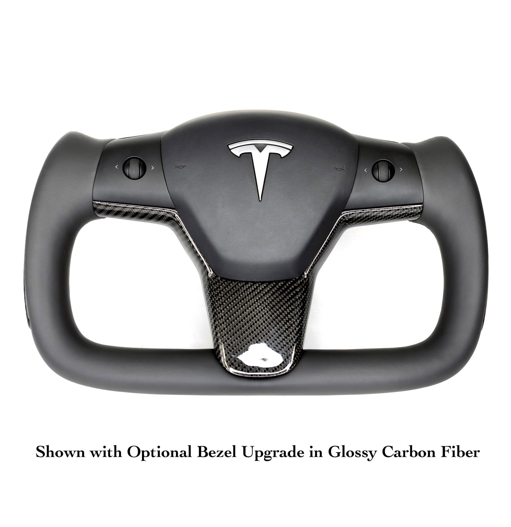 Model 3 &amp; Y Rounded Base Heated Yoke Steering Wheel - Real Molded Carbon Fiber Handle Inlays