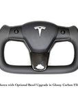 Model 3 & Y Rounded Base Heated Yoke Steering Wheel - Real Molded Carbon Fiber Handle Inlays