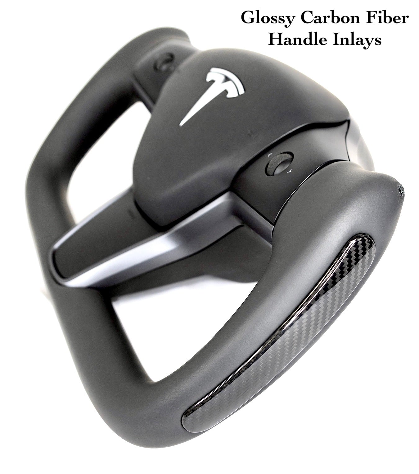 Model 3 &amp; Y Rounded Base Heated Yoke Steering Wheel - Real Molded Carbon Fiber Handle Inlays