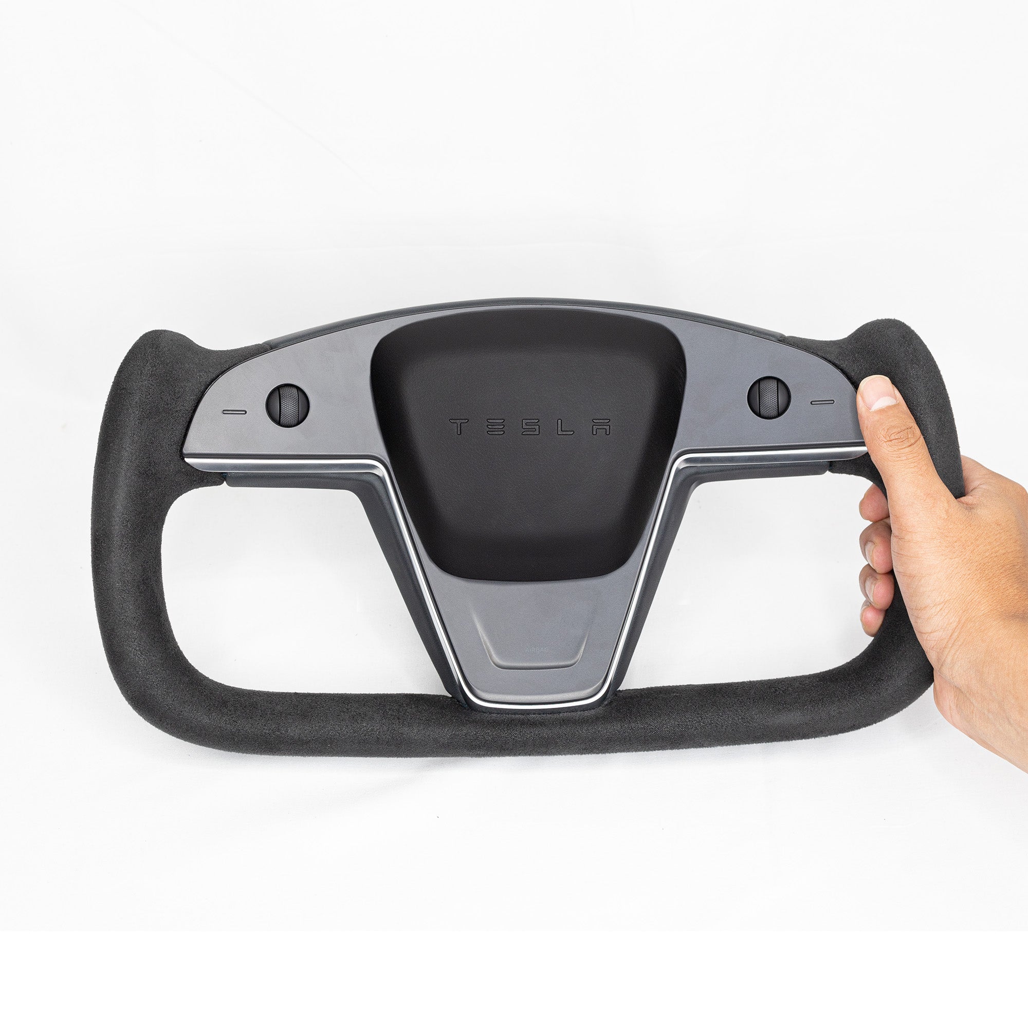 2021-2023 | Model S &amp; X Yoke Steering Wheel Upgrade, TESLA Factory Original Resurfaced with Soft Napa Leather &amp; Fully Heated