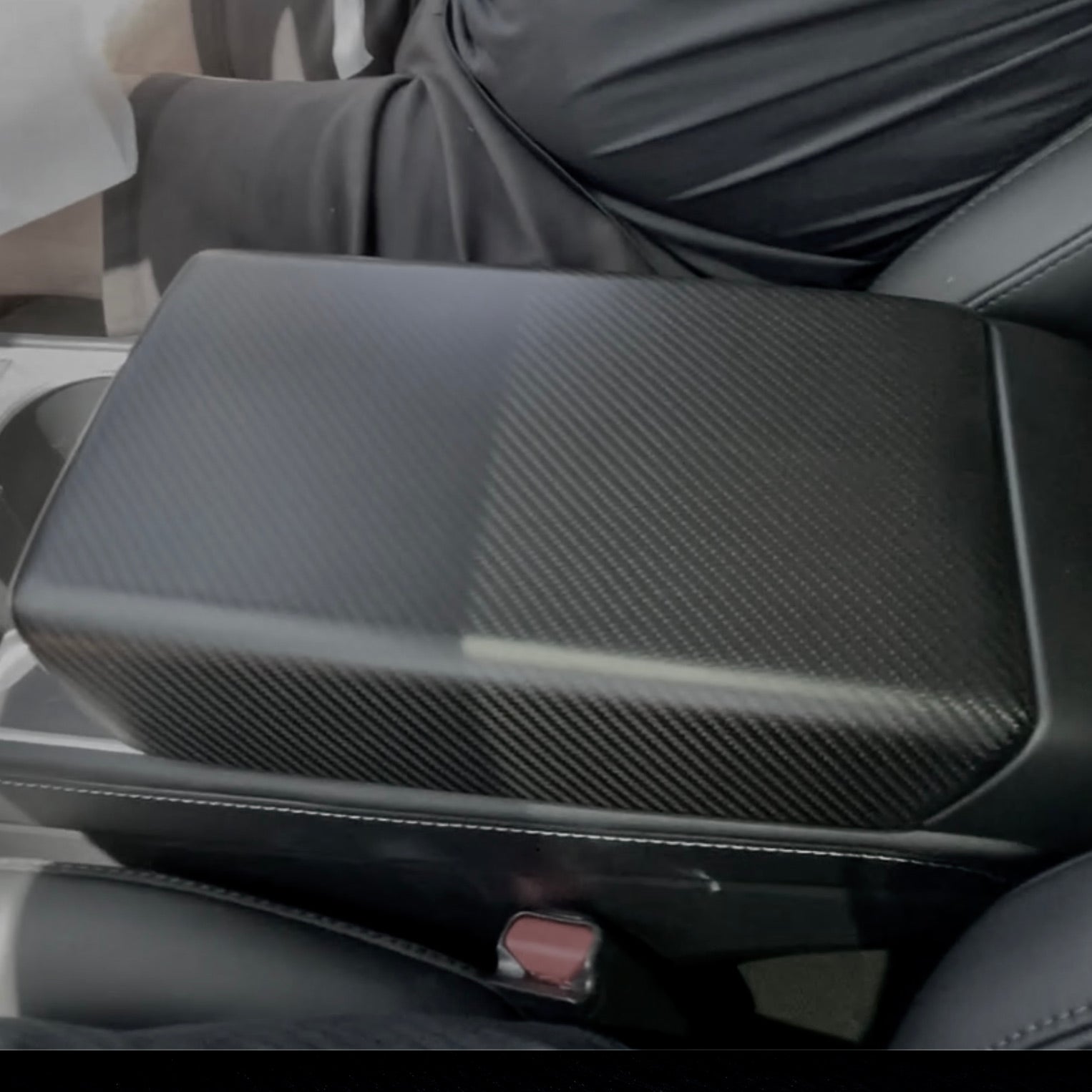 Model 3 &amp; Y Armrest Overlay - Real Molded Carbon Fiber